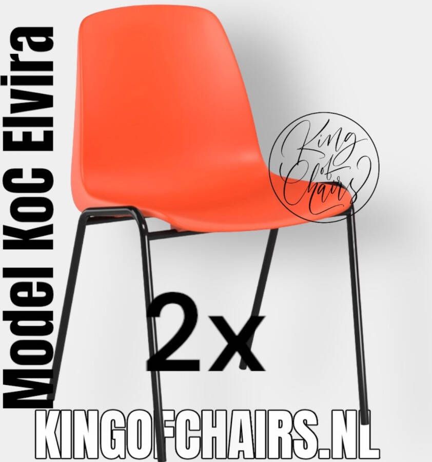 King of Chairs -set van 2- model KoC Elvira oranje met zwart onderstel. Kantinestoel stapelstoel kuipstoel vergaderstoel tuinstoel kantine stoel stapel kantinestoelen stapelstoelen kuipstoelen stapelbare keukenstoel Helene eetkamerstoel