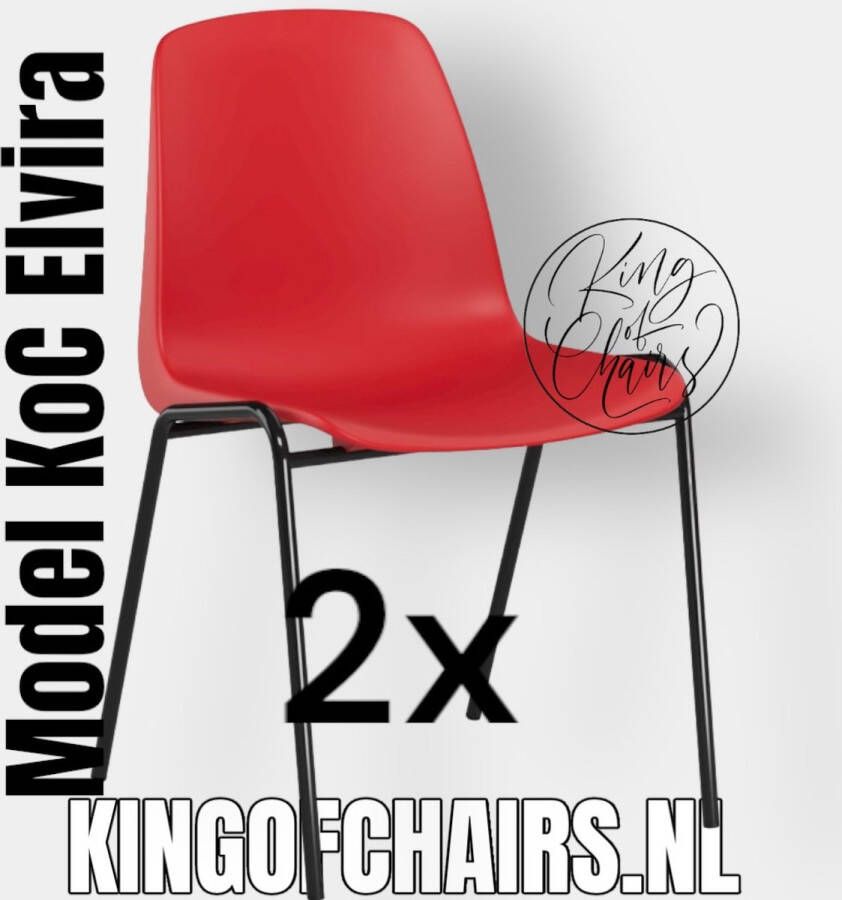 King of Chairs -set van 2- model KoC Elvira rood met zwart onderstel. Kantinestoel stapelstoel kuipstoel vergaderstoel tuinstoel kantine stoel stapel kantinestoelen stapelstoelen kuipstoelen stapelbare keukenstoel Helene eetkamerstoel