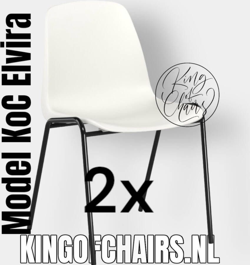 King of Chairs -set van 2- model KoC Elvira wit met zwart onderstel. Kantinestoel stapelstoel kuipstoel vergaderstoel tuinstoel kantine stoel stapel kantinestoelen stapelstoelen kuipstoelen stapelbare keukenstoel Helene eetkamerstoel