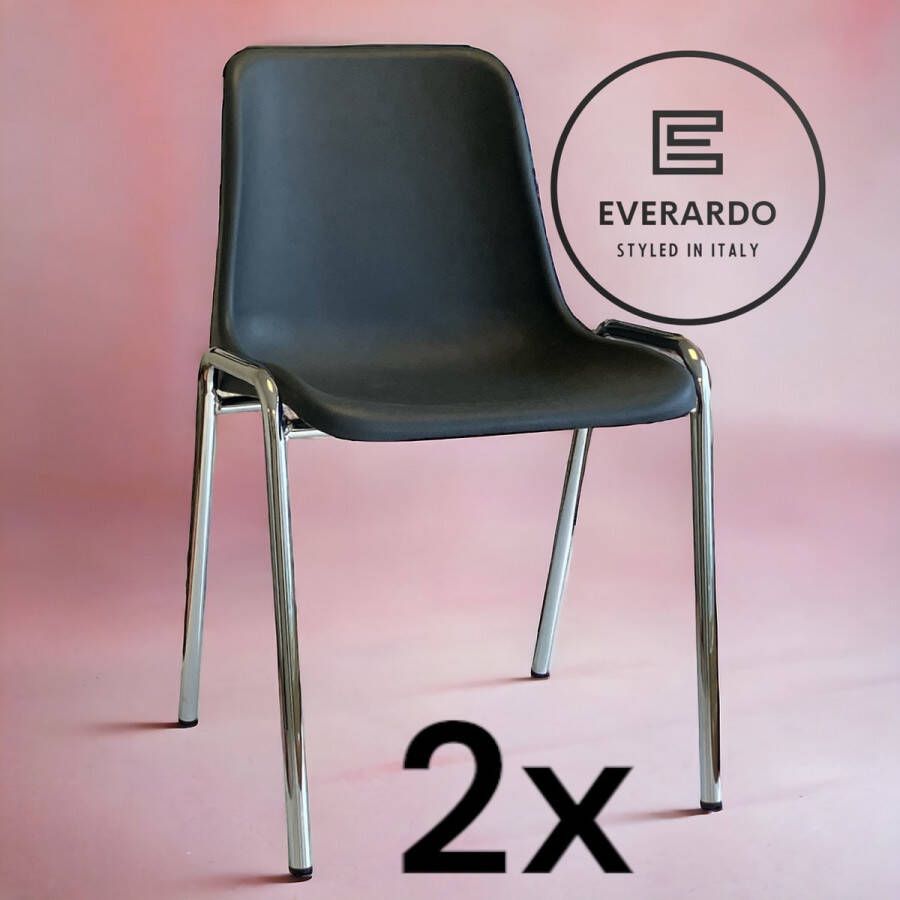 King of Chairs -set van 2- model KoC Everardo antraciet met verchroomd onderstel. Kantinestoel stapelstoel kuipstoel vergaderstoel tuinstoel kantine stoel stapel kantinestoelen stapelstoelen kuipstoelen stapelbare keukenstoel Helene eetkamerstoel