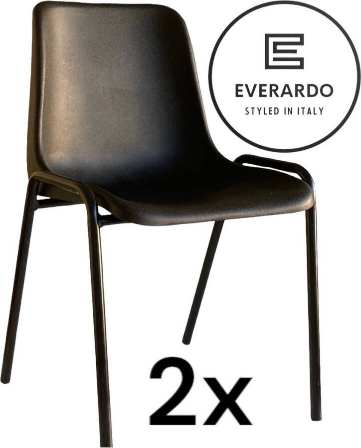 King of Chairs -set van 2- model KoC Everardo zwart met zwart onderstel. Kantinestoel stapelstoel kuipstoel vergaderstoel tuinstoel kantine stoel stapel kantinestoelen stapelstoelen kuipstoelen stapelbare keukenstoel Helene eetkamerstoel