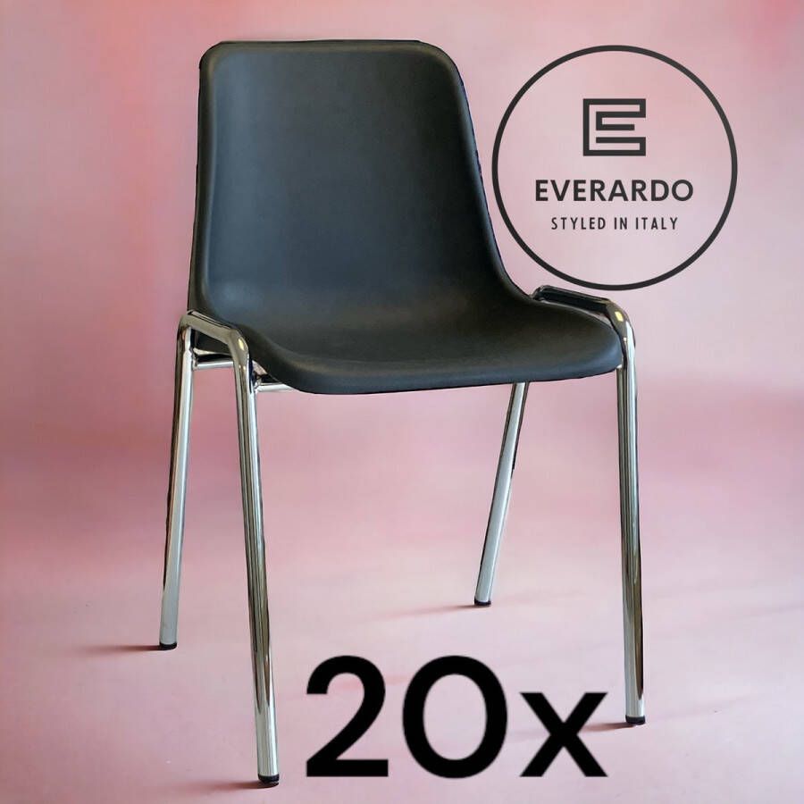 King of Chairs -set van 20- model KoC Everardo antraciet met verchroomd onderstel. Kantinestoel stapelstoel kuipstoel vergaderstoel tuinstoel kantine stoel stapel kantinestoelen stapelstoelen kuipstoelen stapelbare keukenstoel Helene eetkamerstoel