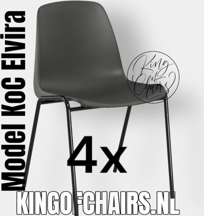 King of Chairs -set van 4- model KoC Elvira antraciet met zwart onderstel. Kantinestoel stapelstoel kuipstoel vergaderstoel tuinstoel kantine stoel stapel kantinestoelen stapelstoelen kuipstoelen stapelbare keukenstoel Helene eetkamerstoel