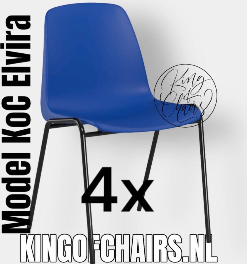 King of Chairs -set van 4- model KoC Elvira blauw met zwart onderstel. Kantinestoel stapelstoel kuipstoel vergaderstoel tuinstoel kantine stoel stapel kantinestoelen stapelstoelen kuipstoelen stapelbare keukenstoel Helene eetkamerstoel