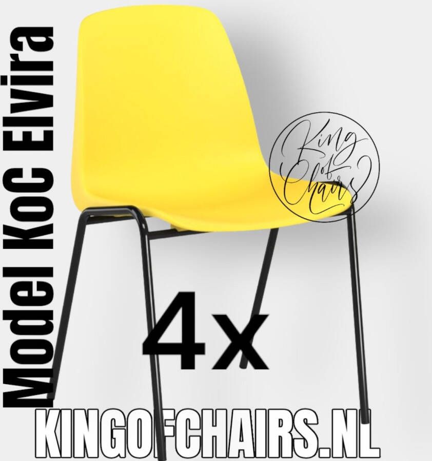 King of Chairs -set van 4- model KoC Elvira geel met zwart onderstel. Kantinestoel stapelstoel kuipstoel vergaderstoel tuinstoel kantine stoel stapel kantinestoelen stapelstoelen kuipstoelen stapelbare keukenstoel Helene eetkamerstoel