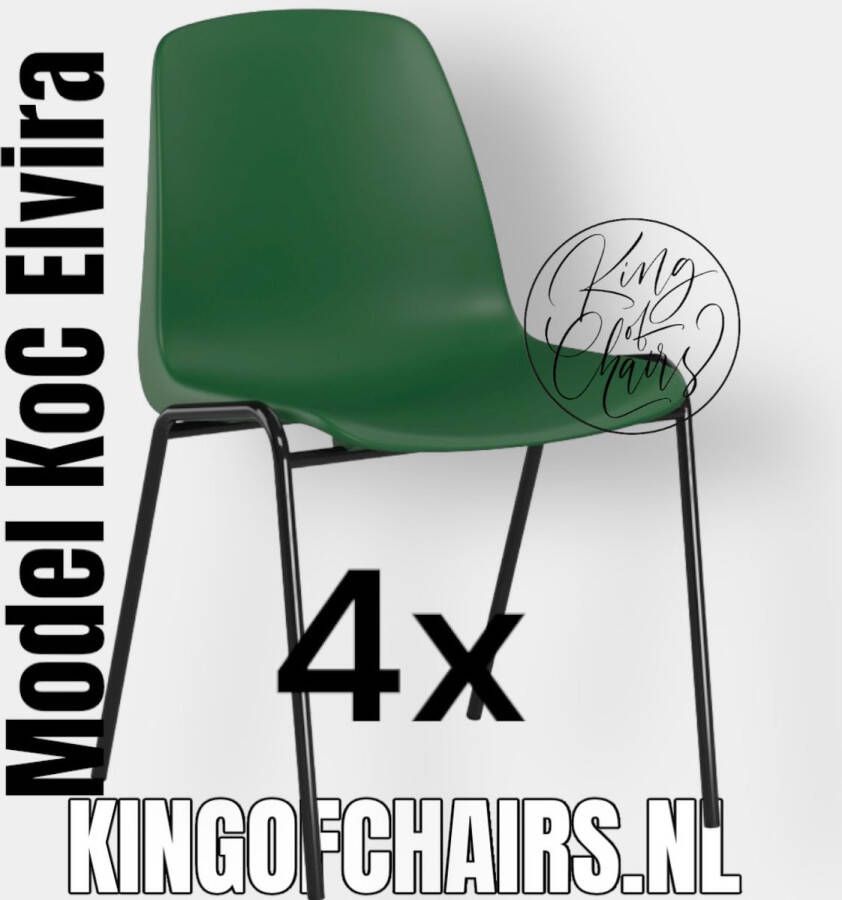 King of Chairs -set van 4- model KoC Elvira groen met zwart onderstel. Kantinestoel stapelstoel kuipstoel vergaderstoel tuinstoel kantine stoel stapel kantinestoelen stapelstoelen kuipstoelen stapelbare keukenstoel Helene eetkamerstoel