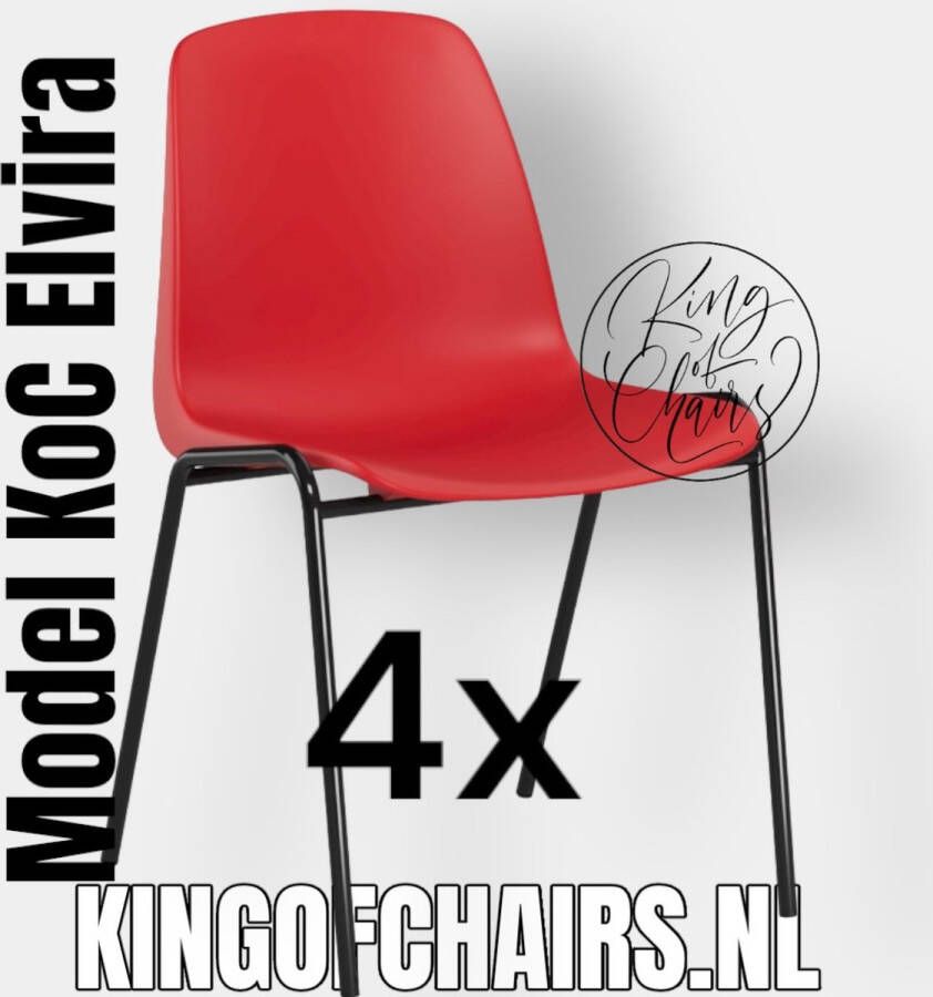 King of Chairs -set van 4- model KoC Elvira rood met zwart onderstel. Kantinestoel stapelstoel kuipstoel vergaderstoel tuinstoel kantine stoel stapel kantinestoelen stapelstoelen kuipstoelen stapelbare keukenstoel Helene eetkamerstoel