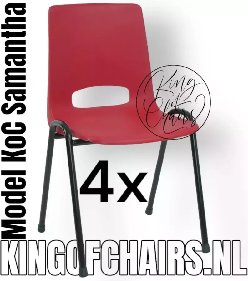 King of Chairs -Set van 4- Model KoC Samantha rood met zwart onderstel. Stapelstoel kuipstoel vergaderstoel tuinstoel kantine stoel stapel stoel kantinestoelen stapelstoelen kuipstoelen arenastoel De Valk 3320 bistrostoel schoolstoel bezoekersstoel