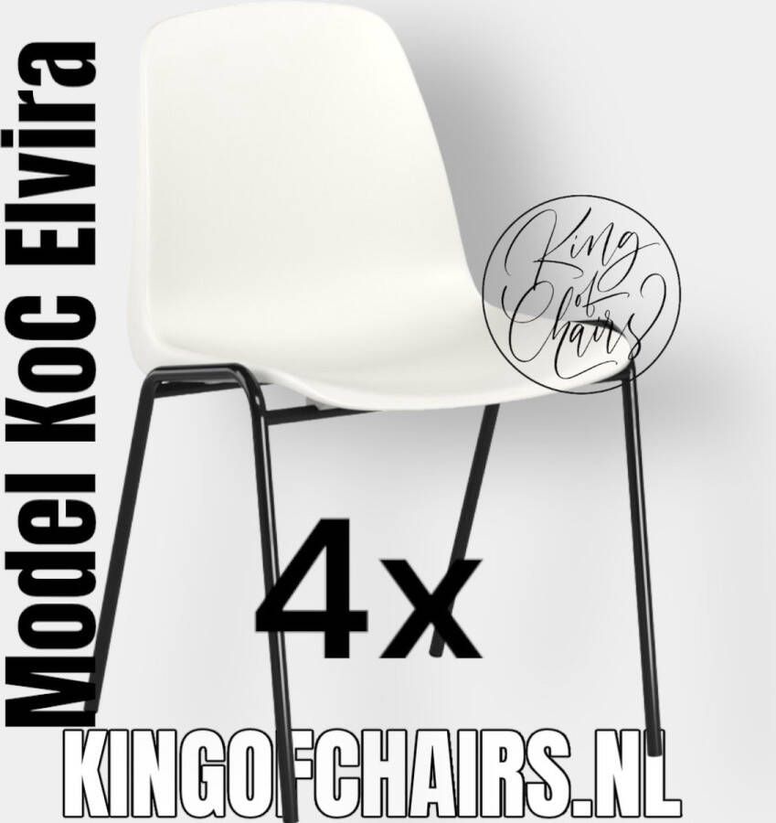 King of Chairs -set van 4- model KoC wit met zwart onderstel. Kantinestoel stapelstoel kuipstoel vergaderstoel tuinstoel kantine stoel stapel kantinestoelen stapelstoelen kuipstoelen stapelbare keukenstoel Helene eetkamerstoel