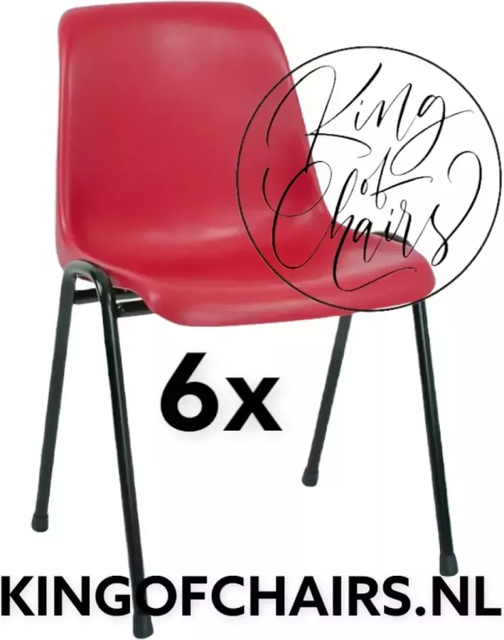 King of Chairs -set van 6- model KoC Daniëlle rood met zwart onderstel. Kantinestoel stapelstoel kuipstoel vergaderstoel tuinstoel kantine stapel stoel kantinestoelen stapelstoelen kuipstoelen De Valk 3360 keukenstoel schoolstoel eetkamerstoel