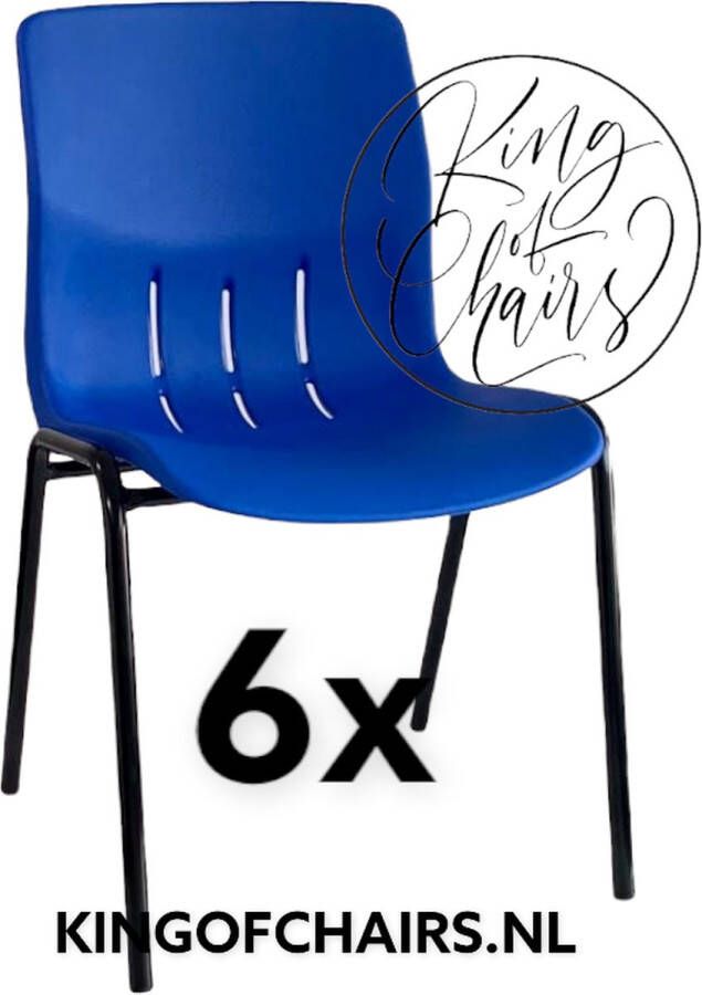 King of Chairs -set van 6- model KoC Denver blauw met zwart onderstel. Kantinestoel stapelstoel kuipstoel vergaderstoel tuinstoel kantine stoel stapel stoel Jolanda kantinestoelen stapelstoelen kuipstoelen stapelbare Napels eetkamerstoel