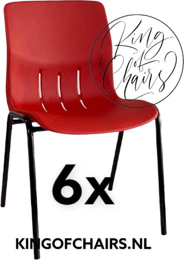 King of Chairs -set van 6- model KoC Denver rood met zwart onderstel. Kantinestoel stapelstoel kuipstoel vergaderstoel tuinstoel kantine stoel stapel stoel Jolanda kantinestoelen stapelstoelen kuipstoelen stapelbare Napels eetkamerstoel