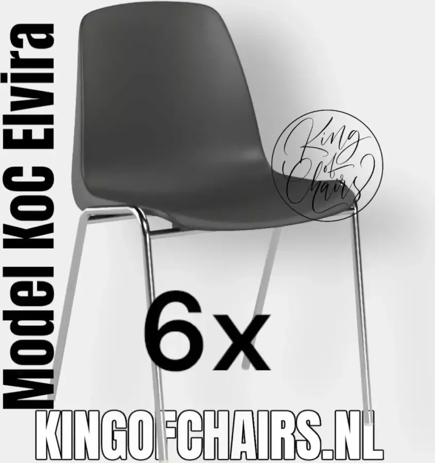 King of Chairs -set van 6- model KoC Elvira antraciet met verchroomd onderstel. kantinestoel stapelstoel kuipstoel vergaderstoel tuinstoel kantine stapel stoel kantinestoelen stapelstoelen kuipstoelen arenastoel kerkstoel schoolstoel bezoekersstoel