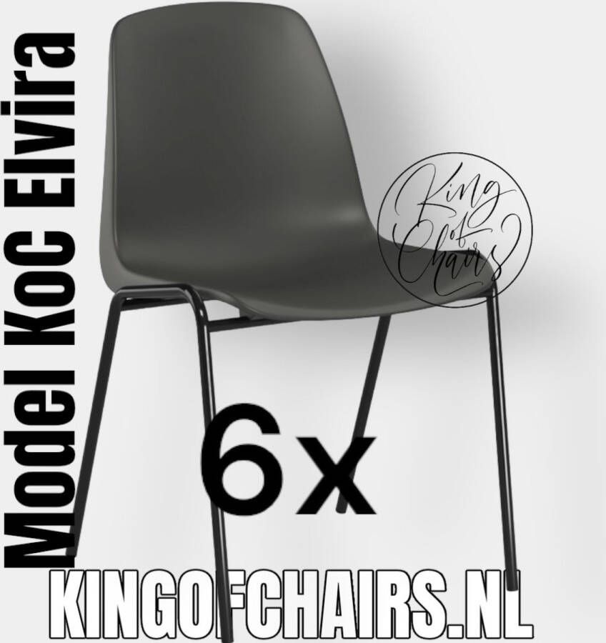 King of Chairs -set van 6- model KoC Elvira antraciet met zwart onderstel. Kantinestoel stapelstoel kuipstoel vergaderstoel tuinstoel kantine stoel stapel kantinestoelen stapelstoelen kuipstoelen stapelbare keukenstoel Helene eetkamerstoel