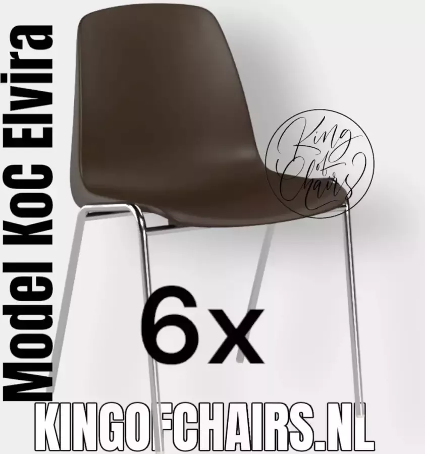 King of Chairs -set van 6- model KoC Elvira bruin met verchroomd onderstel. Kantinestoel stapelstoel kuipstoel vergaderstoel tuinstoel kantine stapel stoel kantinestoelen stapelstoelen kuipstoelen arenastoel kerkstoel schoolstoel bezoekersstoel