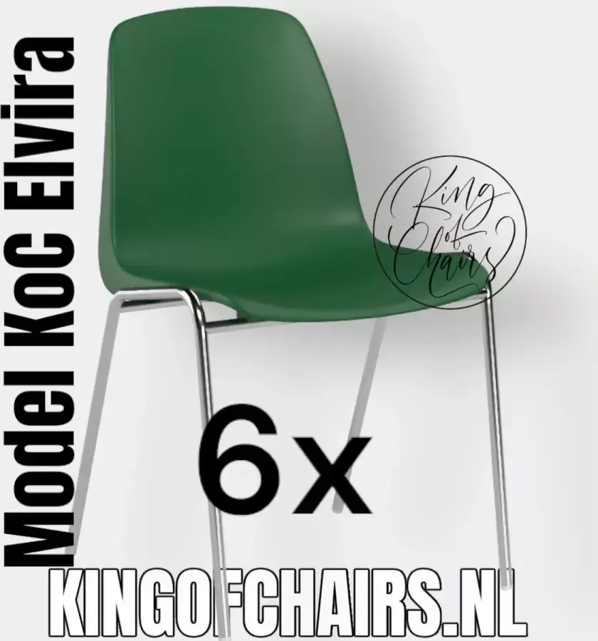 King of Chairs -set van 6- model KoC Elvira groen met verchroomd onderstel. Kantinestoel stapelstoel kuipstoel vergaderstoel tuinstoel kantine stapel stoel kantinestoelen stapelstoelen kuipstoelen arenastoel kerkstoel schoolstoel bezoekersstoel