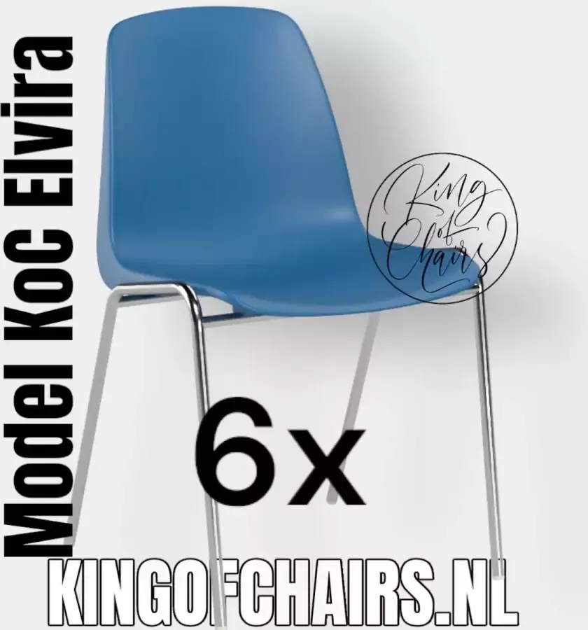 King of Chairs -set van 6- model KoC Elvira hemelsblauw met verchroomd onderstel. Kantinestoel stapelstoel kuipstoel vergaderstoel tuinstoel kantine stapel stoel kantinestoelen stapelstoelen kuipstoelen arenastoel kerkstoel schoolstoel bezoekersstoel