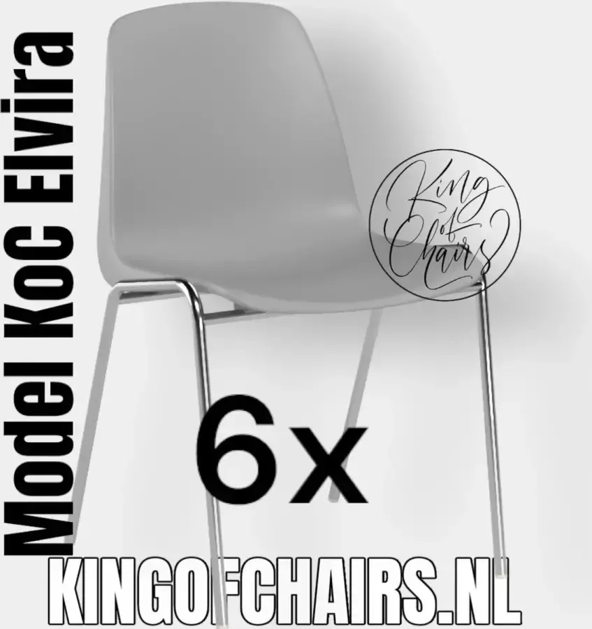 King of Chairs -set van 6- model KoC Elvira lichtgrijs met verchroomd onderstel. Kantinestoel stapelstoel kuipstoel vergaderstoel tuinstoel kantine stapel stoel kantinestoelen stapelstoelen kuipstoelen arenastoel kerkstoel schoolstoel bezoekersstoel