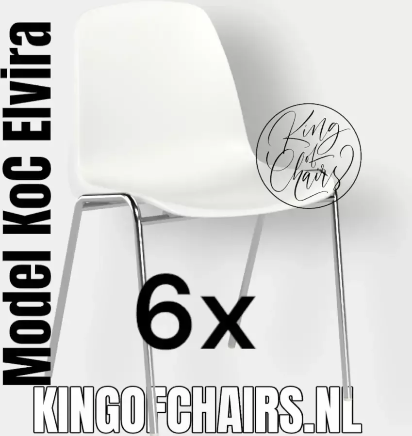 King of Chairs -set van 6- model KoC Elvira wit met verchroomd onderstel. Kantinestoel stapelstoel kuipstoel vergaderstoel tuinstoel kantine stapel stoel kantinestoelen stapelstoelen kuipstoelen arenastoel kerkstoel Helene schoolstoel bezoekersstoel