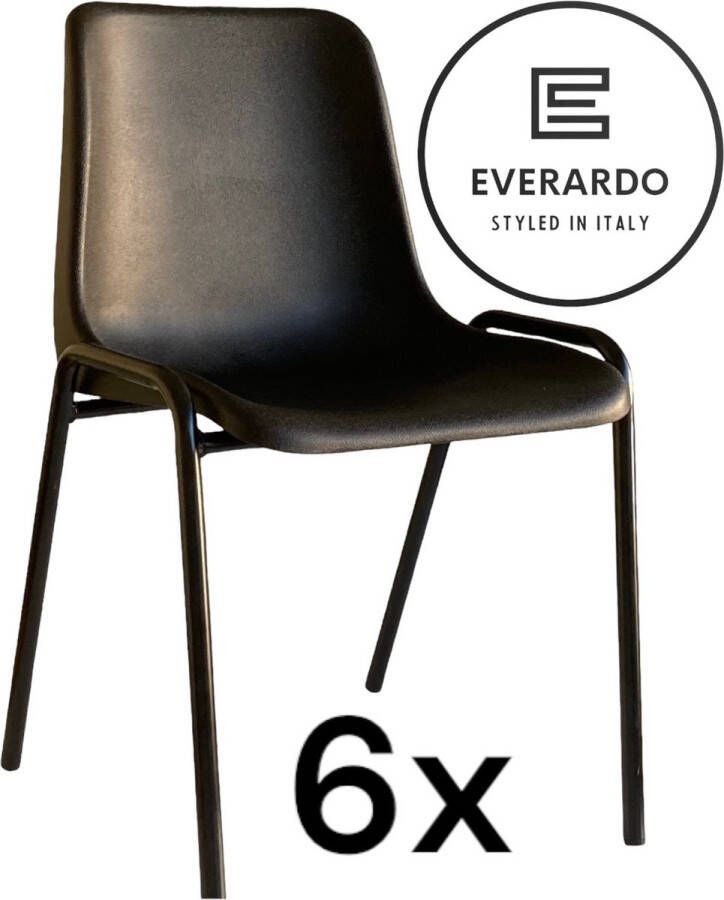 King of Chairs -set van 6- model KoC Everardo zwart met zwart onderstel. Kantinestoel stapelstoel kuipstoel vergaderstoel tuinstoel kantine stoel stapel kantinestoelen stapelstoelen kuipstoelen stapelbare keukenstoel Helene eetkamerstoel