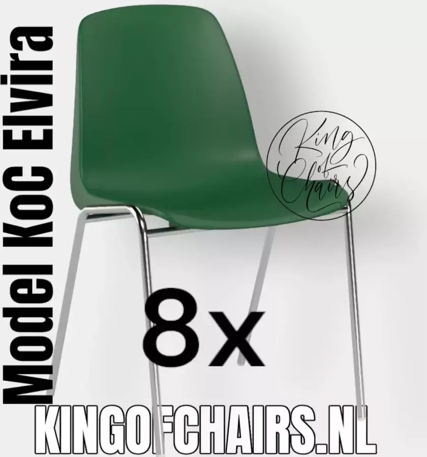 King of Chairs -set van 8- model KoC Elvira groen met verchroomd onderstel. Kantinestoel stapelstoel kuipstoel vergaderstoel tuinstoel kantine stapel stoel kantinestoelen stapelstoelen kuipstoelen arenastoel Helene schoolstoel bezoekersstoel