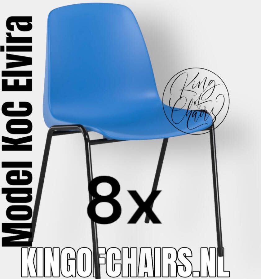 King of Chairs -set van 8- model KoC Elvira hemelsblauw met zwart onderstel. Kantinestoel stapelstoel kuipstoel vergaderstoel tuinstoel kantine stoel stapel kantinestoelen stapelstoelen kuipstoelen stapelbare keukenstoel Helene eetkamerstoel