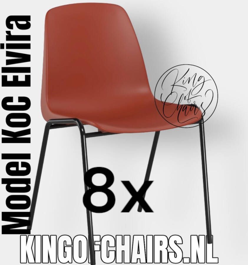 King of Chairs -set van 8- model KoC Elvira steenrood met zwart onderstel. Kantinestoel stapelstoel kuipstoel vergaderstoel tuinstoel kantine stoel stapel kantinestoelen stapelstoelen kuipstoelen stapelbare keukenstoel Helene eetkamerstoel