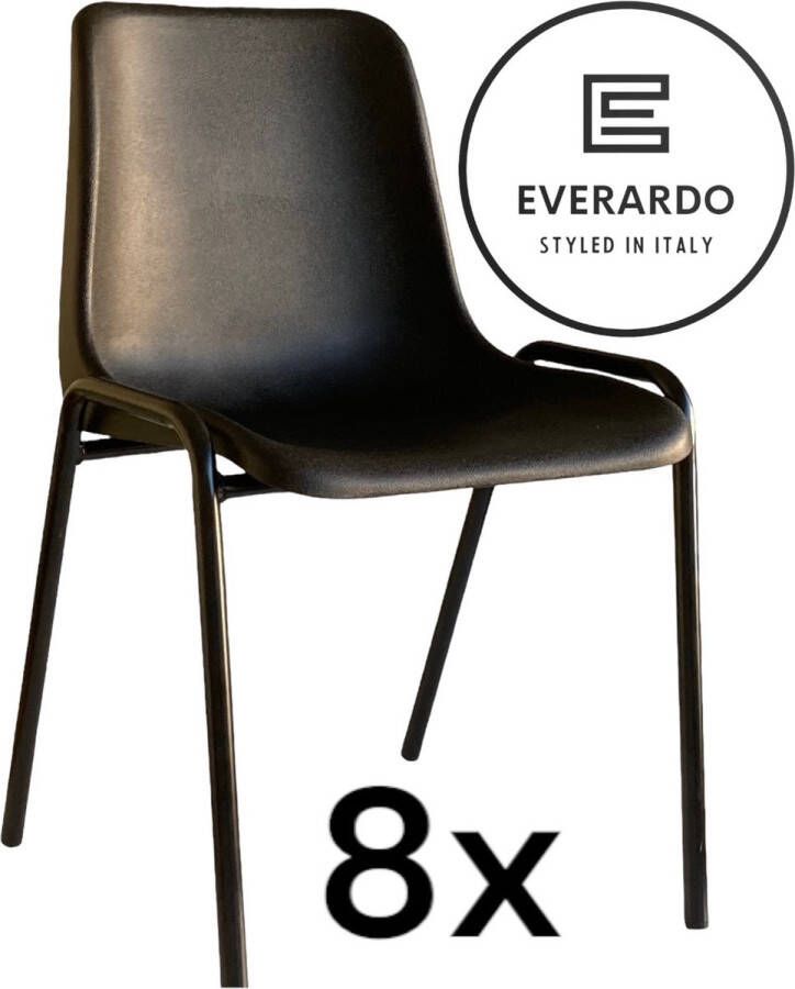 King of Chairs -set van 8- model KoC Everardo zwart met zwart onderstel. Kantinestoel stapelstoel kuipstoel vergaderstoel tuinstoel kantine stoel stapel kantinestoelen stapelstelen stapelstoelen kuipstoelen stapelbare keukenstoel Helene eetkamerstoel