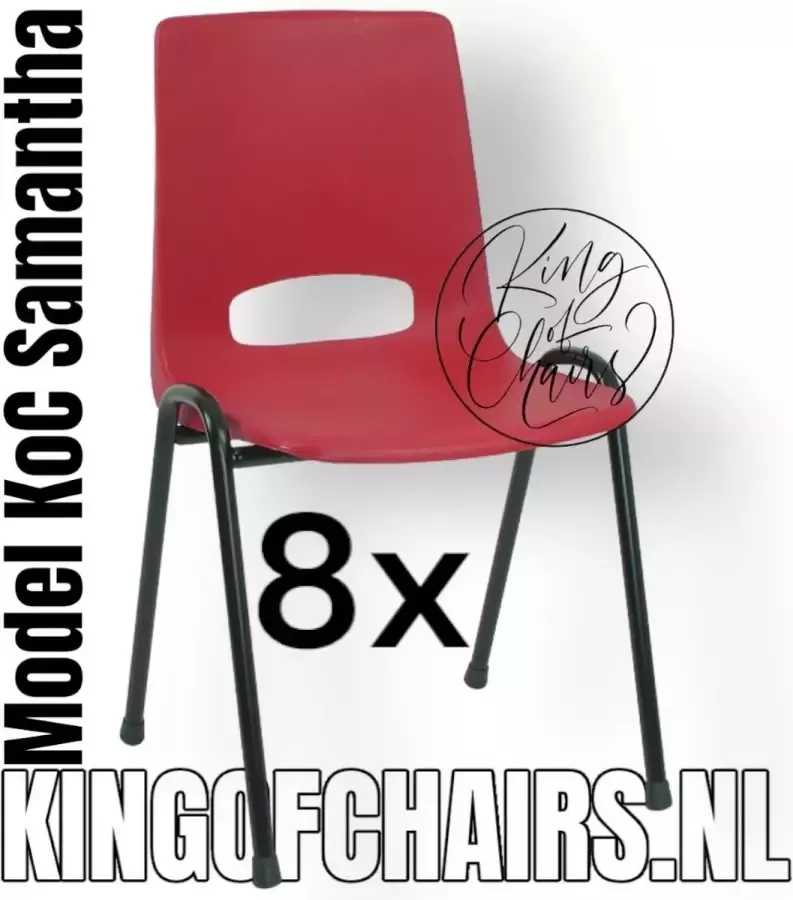 King of Chairs -Set van 8- Model KoC Samantha rood met zwart onderstel. Stapelstoel kuipstoel vergaderstoel tuinstoel kantine stoel stapel stoel kantinestoelen stapelstoelen kuipstoelen arenastoel De Valk 3320 bistrostoel schoolstoel bezoekersstoel