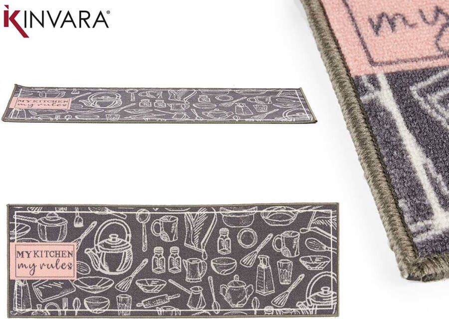Kinvara Keukenloper My Kitchen Grijs 40x120 cm Vloerkleden Keuken Tapijt Keukenmat Loper Tapijt Loper Vloerkleed