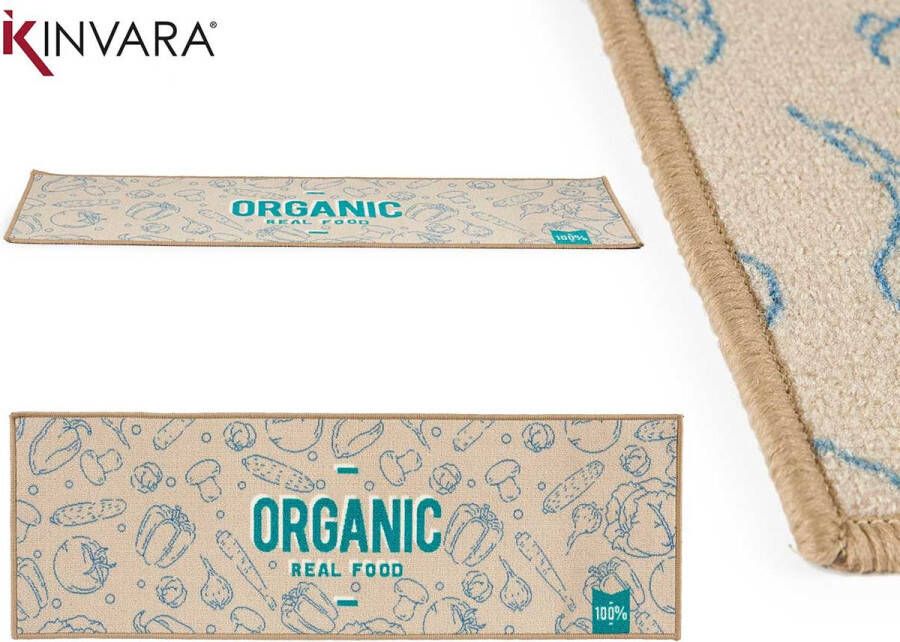 Kinvara Keukenloper Organic Real Food- Beige Groen 40x120 cm Vloerkleden Keuken Tapijt Keukenmat Loper Tapijt Loper Vloerkleed