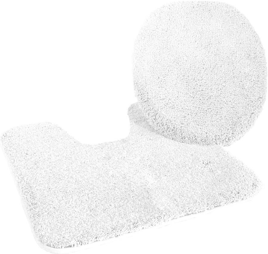 Kinzler J-10052 00 Microvezel badmattenset 2-delig toiletbrilhoes 47 x 50 cm en vloerkleed met uitsparing 50 x 55 cm wit