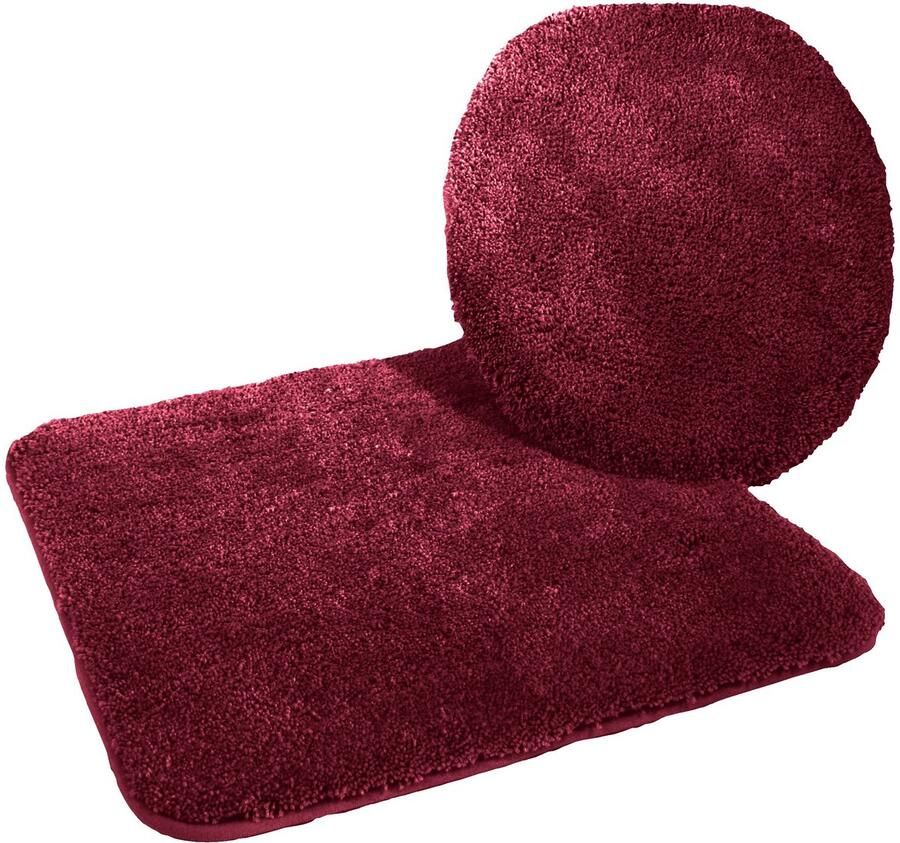 Kinzler J-10053 13 Microvezel badmattenset 2-delig toiletbrilhoes 47 x 50 cm en vloerkleed zonder uitsparing 50 x 55 cm bordeauxrood