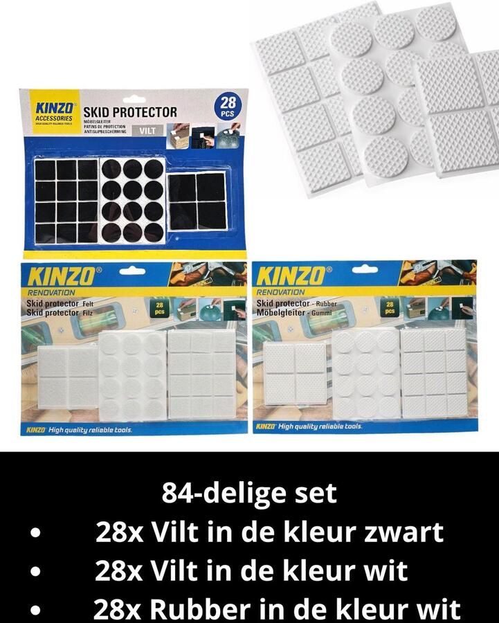 Kinzo Anti Kras Vloerbeschermer vilt 84 stuks Meubelvilt Zelfklevend Stoelpoot Beschermers Stoel Meubels