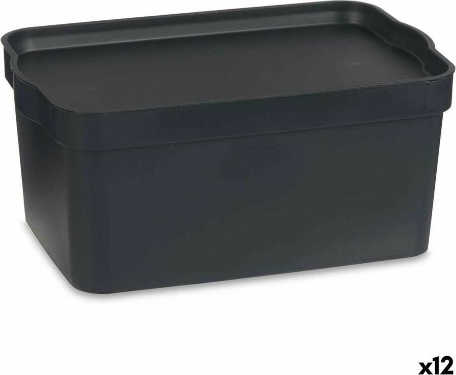 Kipit Opbergbak met Deksel Antraciet Plastic 7 5 L 21 x 14 2 x 32 cm (12 Stuks)