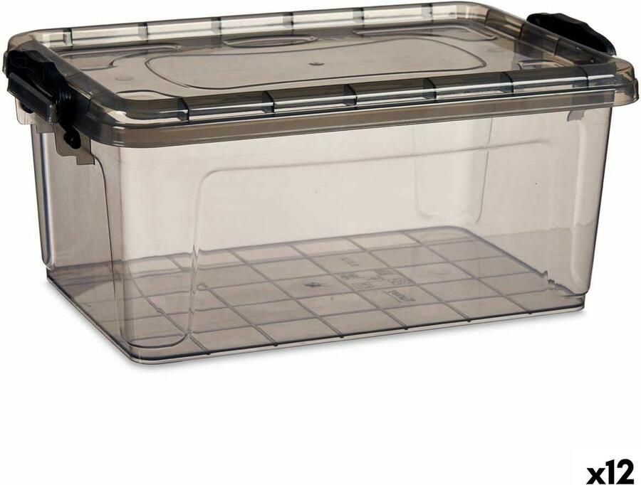Kipit Opbergbak met Deksel Antraciet Plastic 8 5 L 24 x 16 x 37 cm (12 Stuks)