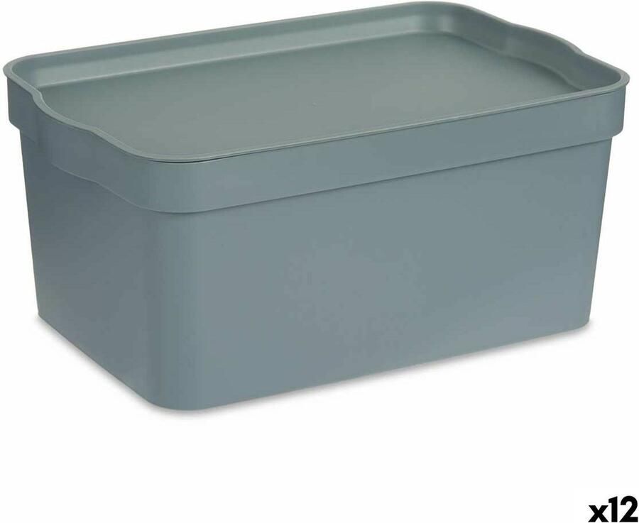 Kipit Opbergbak met Deksel Grijs Plastic 7 5 L 21 x 14 2 x 32 cm (12 Stuks)