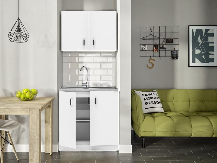 KitchenettesDirect Keukenblok Kleine Keuken Wit 80cm – Mini Keukenblok – Kitchenette met Franke Spoelbak – Goedkope Keukenkast Keuken zonder apparatuur