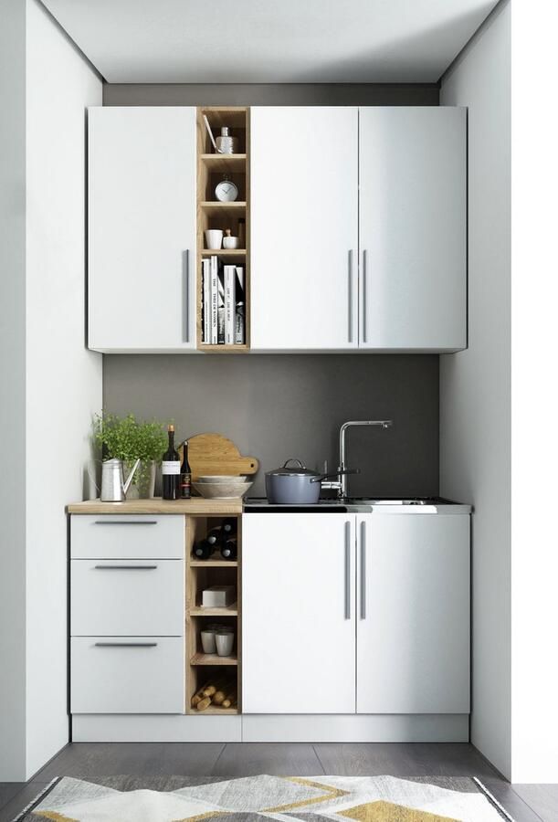 KitchenettesDirect Keukenblok Kleine Keuken Wit Eiken 140cm – Mini Keukenblok – Kitchenette met Gratis Franke Spoelbak – Goedkope Keukenkast Keuken zonder apparatuur
