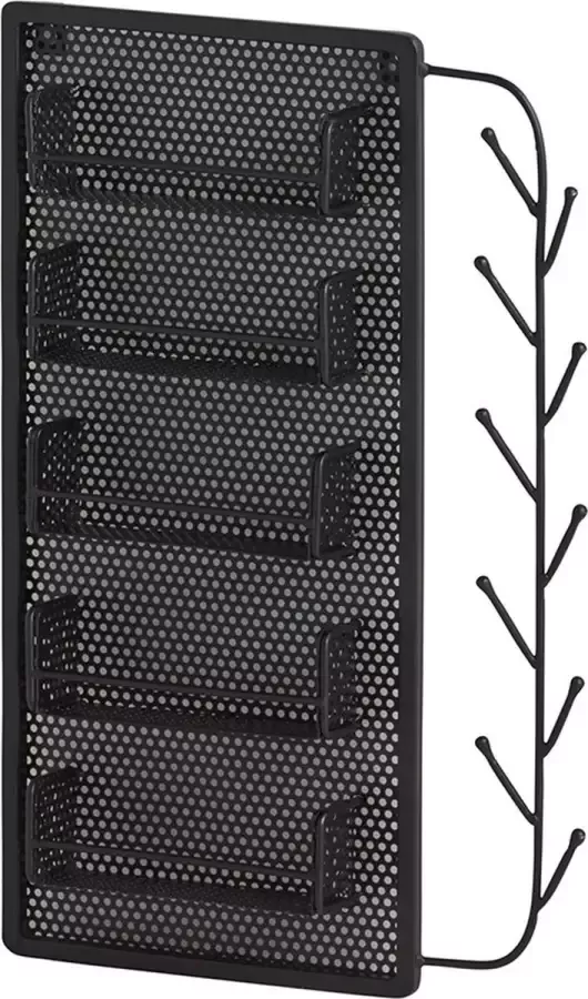 Kitchenluxx Organizer Wandrek met Haken vijf Vakken Zwart