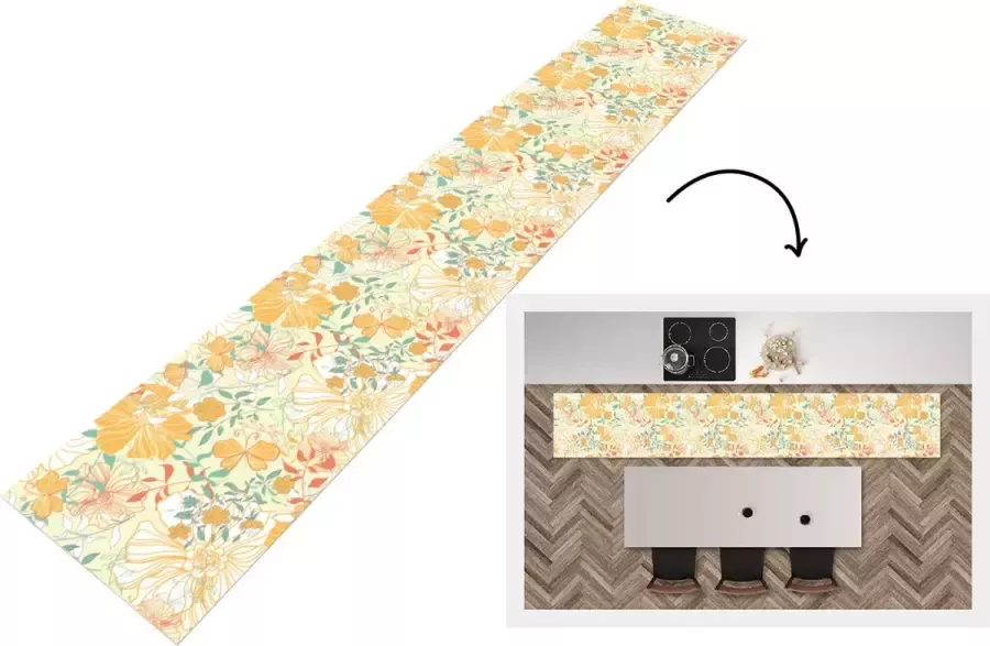 KitchenYeah Keukenloper Keukenmat Bloemen Patronen Vlinders 360x60 cm Keuken vloerkleed