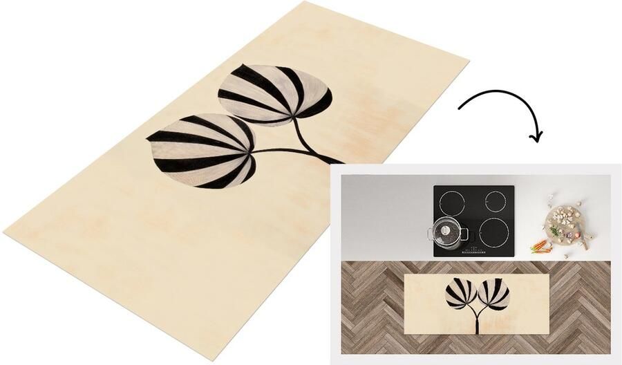 KitchenYeah Keukenloper 120x50 cm Keukenmat vinyl Bladeren Gestreept Stengel Beige Keukenmatten loper Keuken vloerkleed tapijt