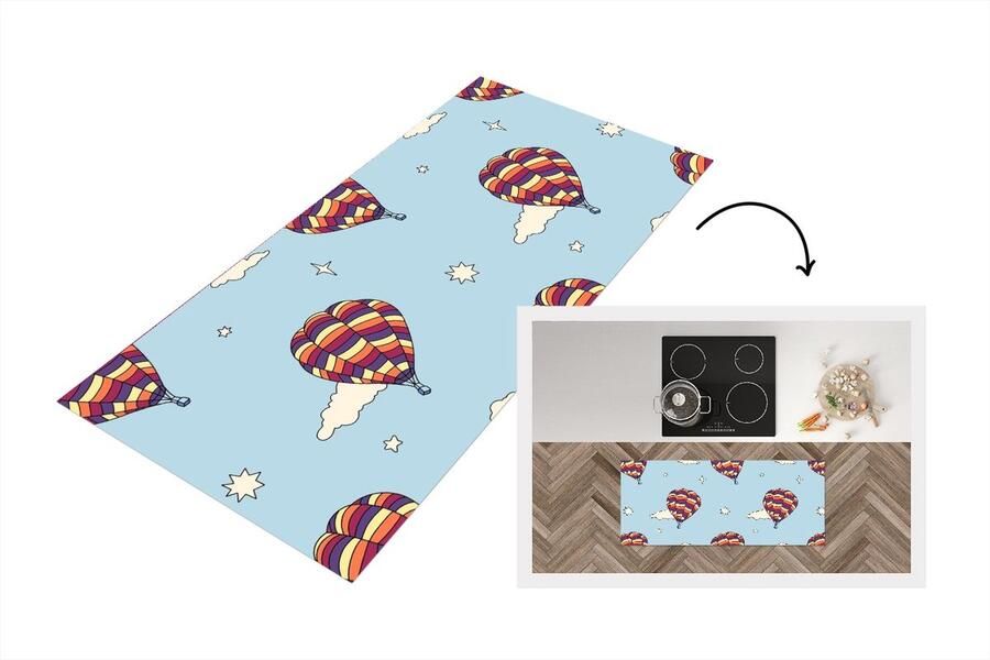 KitchenYeah Keukenloper 120x50 cm Keukenmat vinyl Design Vintage Luchtballon Keukenmatten loper Keuken vloerkleed tapijt