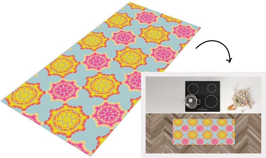 KitchenYeah Keukenloper 120x50 cm Keukenmat vinyl Flower Power Design Hippie Keukenmatten loper Keuken vloerkleed tapijt