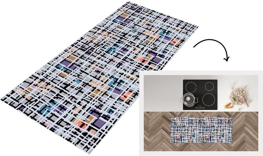 KitchenYeah Keukenloper 120x50 cm Keukenmat vinyl Lijn Abstract Patronen Keukenmatten loper Keuken vloerkleed tapijt
