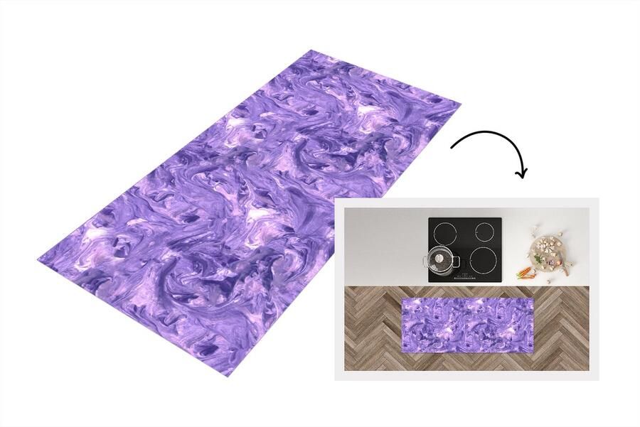 KitchenYeah Keukenloper 120x50 cm Keukenmat vinyl Paars Marmer print Verf Patronen Keukenmatten loper Keuken vloerkleed tapijt