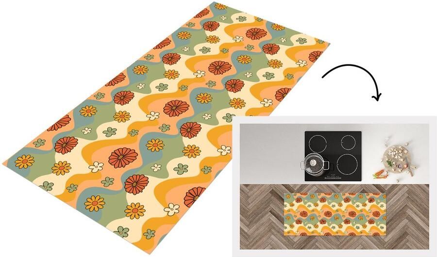 KitchenYeah Keukenloper 120x50 cm Keukenmat vinyl Patronen Bloemen Vintage Keukenmatten loper Keuken vloerkleed tapijt