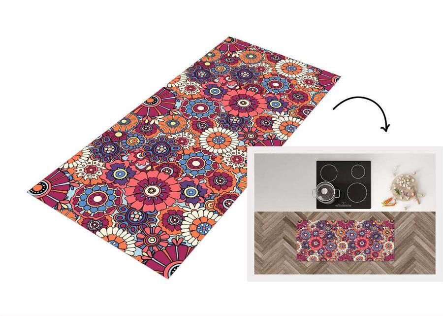 KitchenYeah Keukenloper 120x50 cm Keukenmat vinyl Vintage Patronen Bloemen Planten Keukenmatten loper Keuken vloerkleed tapijt