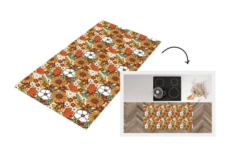 KitchenYeah Keukenloper 120x60 cm Keukenmat vinyl Bloemen Vintage Patronen Keukenmatten loper Keuken vloerkleed tapijt