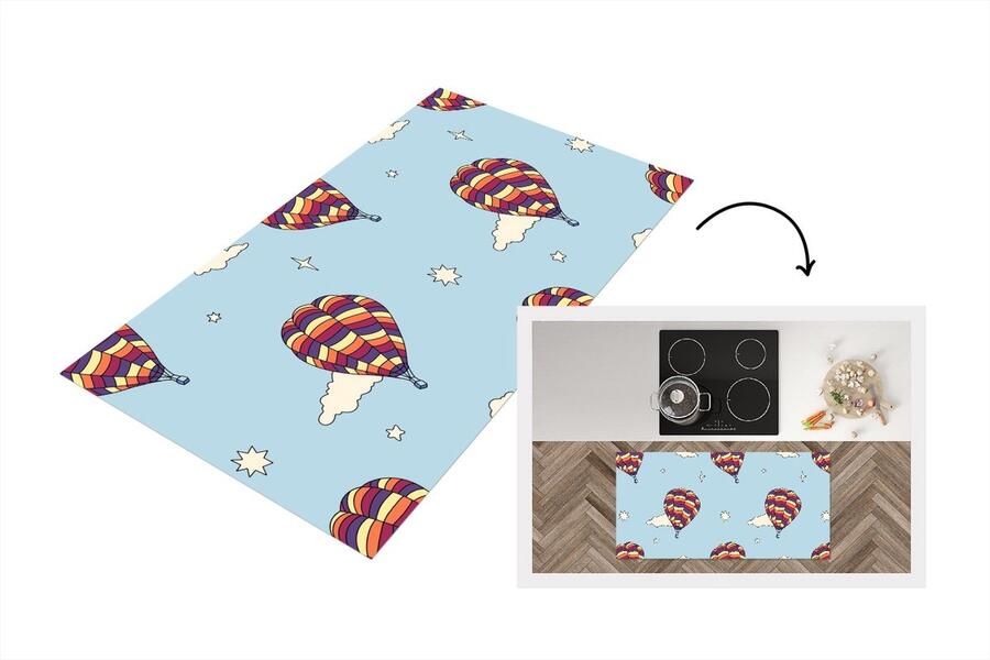 KitchenYeah Keukenloper 120x60 cm Keukenmat vinyl Design Vintage Luchtballon Keukenmatten loper Keuken vloerkleed tapijt